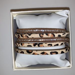 SAACHI Leopard Print Wrap Style Bracelet w/Rhinestones
